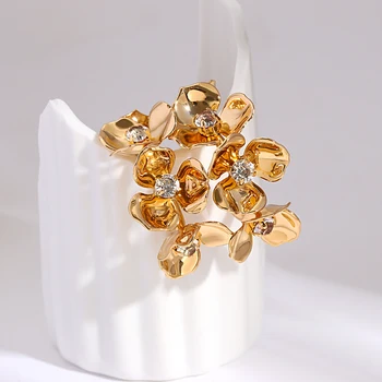 AENSOA Efektowne Złote Kolorowe Metalowe Kwiaty C Kształcie Kolczyki-Pierścionki Moda Biżuteria dla Kobiet, Modne Metalowe Kolczyki z Geometrycznej Tekstury