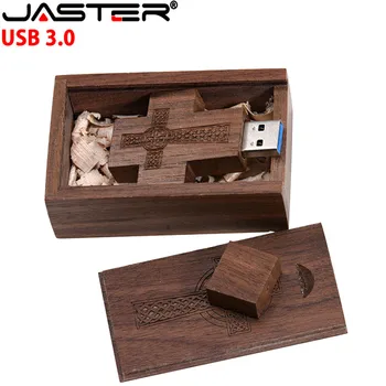 Bezpłatny własne logo USB 3.0 pen drive 128G Krzyż pamięci USB Drewniane pudełko pendrive pilot Memory stick Kreatywny prezent ślubny