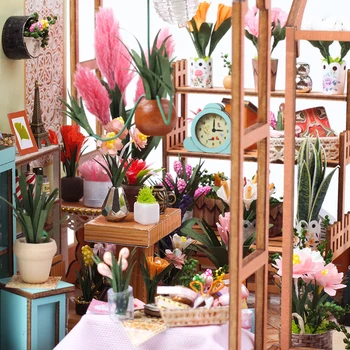 Cutebee DIY Dom dla Lalek Kwiat Pokój Casa Drewniane Budowlane Zestawy Domek dla Lalek Z Meblami I Oświetleniem Roombox Zabawki dla Dziewczyny Prezenty