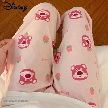 Disney Odzież Kreskówka Niedźwiedź Lotso Różowe Spodnie Od Piżamy Damskie Wiosenne Miękkie Casual Spodnie Y2k Kobiet Koreański Modne Słodkie Zwierzęta Spodnie