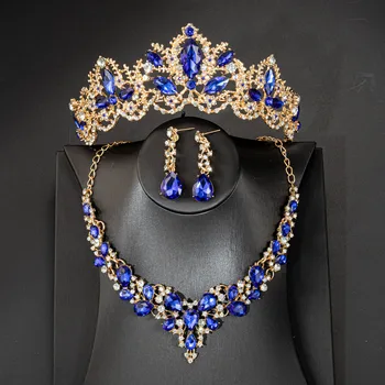 KMVEXO Luksusowy Crystal Kostium Biżuteria Zestawy Geometryczne Rhinestone Naszyjnik Naszyjnik Kolczyki biżuteria ślubna poprawiny Biżuteria Akcesoria