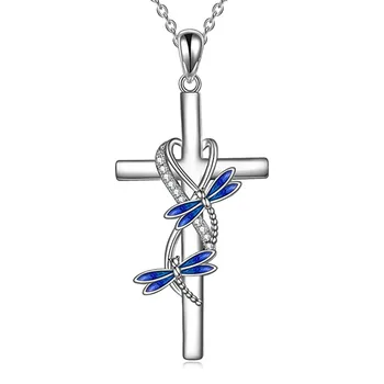 Krzyż Dragonfly Naszyjnik Biżuteria Akcesoria Nadaje się dla Pań Wisiorek Dzień Matki Osobowość Moda Elegancki Prezent