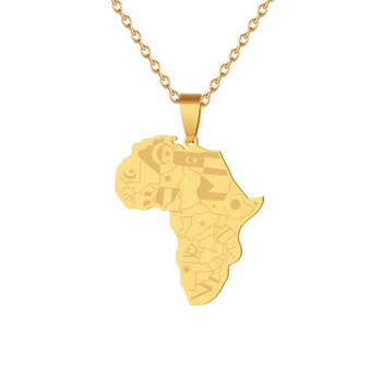 Mapa Afryki Wisiorek Naszyjniki Dla Kobiet i Mężczyzn Ze Stali Nierdzewnej ze Złota i Srebra Afrykański Kraj Etniczne Wieczorowe Biżuteria