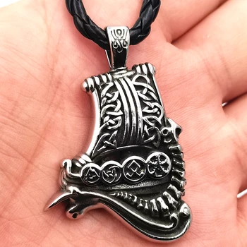 Nordic Runa viking drakkar валькнут kierownica statku trwogi amulet ze stali nierdzewnej wisiorek naszyjnik