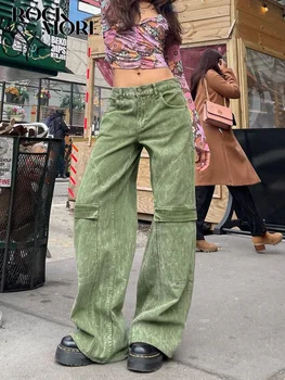 Rockmore Vintage Dżinsy dla Kobiet 90-tych Ulica Odzież Szerokie Jeansowe Spodnie z Niskim Stanem, Luźne Jeansowe y2k Codzienne Patchwork Spodnie Cargo