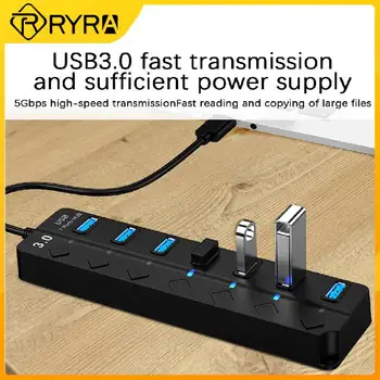RYRA Hub USB 3,0 Koncentrator USB 3 USB 2.0 Multi USB Rozdzielacza Zasilacz 7 Portów Wielokrotnego Expander 2,0 Z Przełącznikiem Na PC Akcesoria