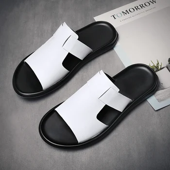 WEH slides męskie sandały luksusowe letnie klapki ze skóry naturalnej Wysokiej jakości sandały 2022 slip on lekkie, oddychające czarne