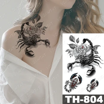 Wodoodporna Tymczasowy Tatuaż Naklejka Skorpion Róża Zakonnica Flash Tatuaż Wilk Luna Pistolet Body Art Ręka Sztuczna Tattoo Kobiety Mężczyźni